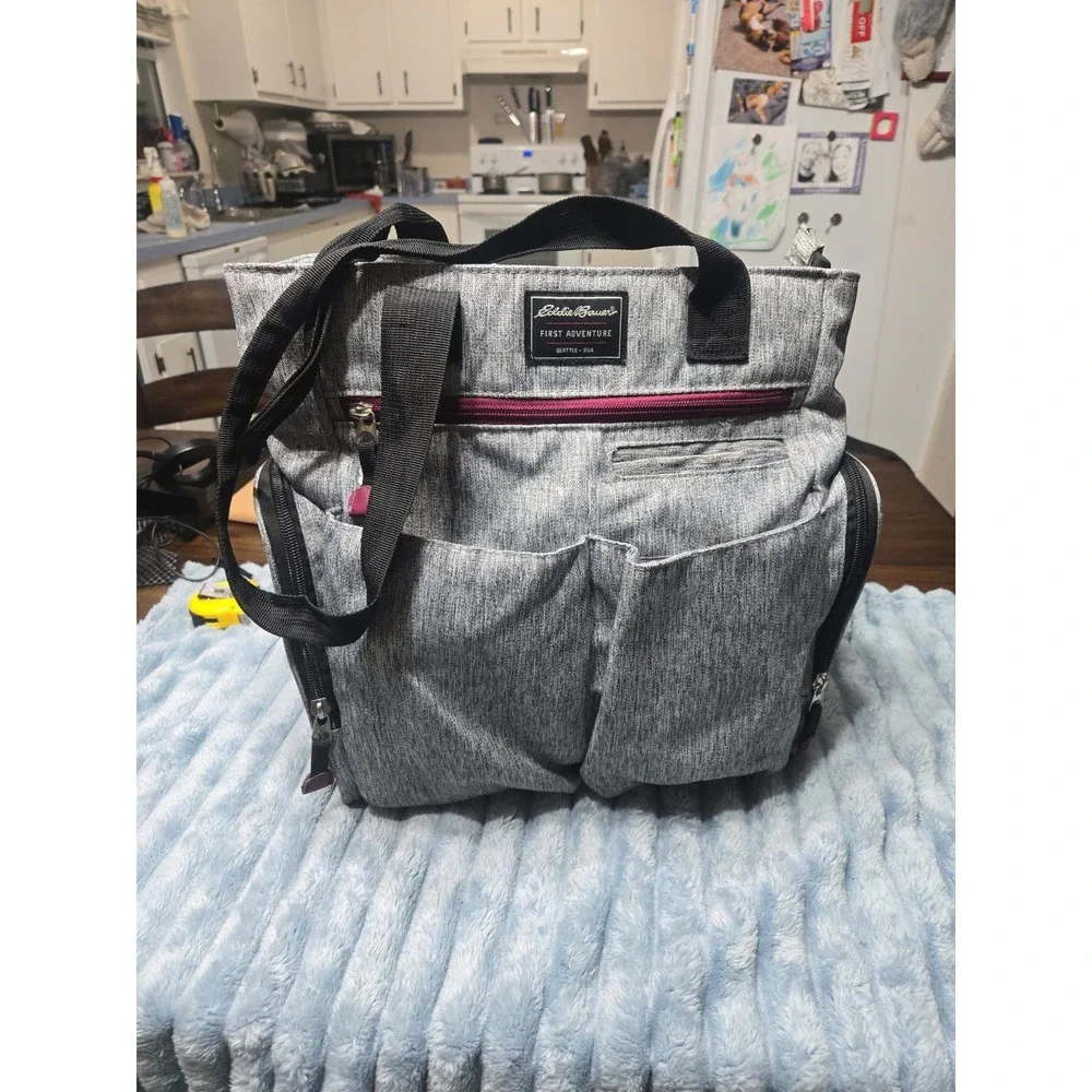 Eddie‎ Bauer First Adventure Diaper Bag Tote Heather Grey Black